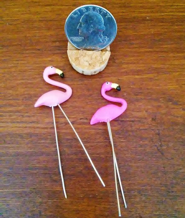 Miniature 1:12 Scale Pink Yard Flamingos for Dollhouse or Fairy Garden