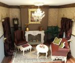 Dollhouse 1:12 scale miniature crystal chandelier made from a battery powered LED 15 light string.